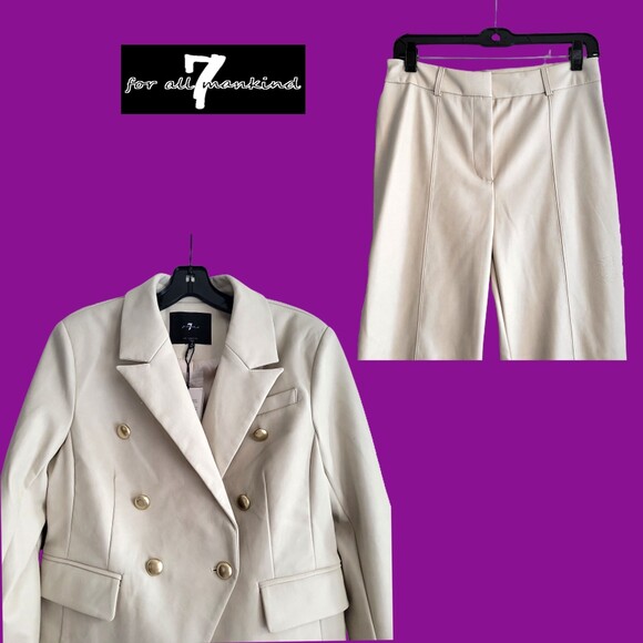 7 For All Mankind NEW Old Money Double Breasted Faux Leather 2-Piece Pantsuit M - Picture 2 of 12
